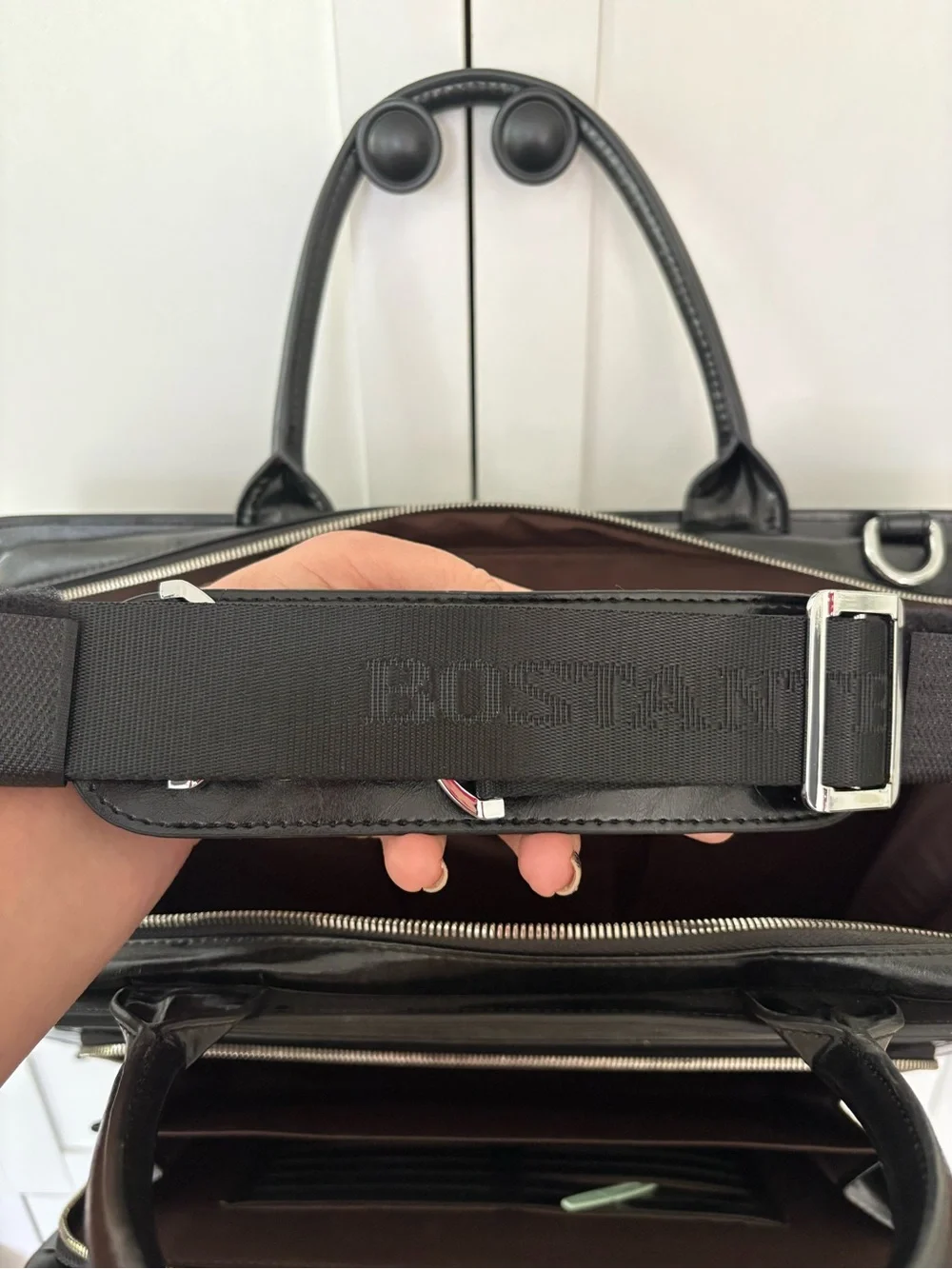 Bostanten black waxed leather Carol laptop brief case